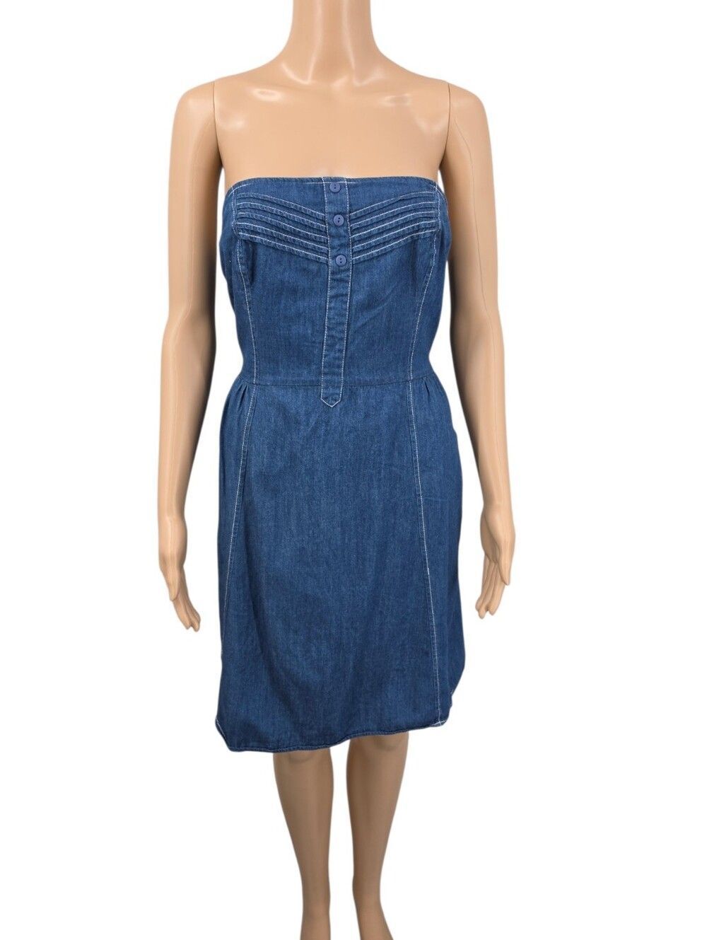 Mossimo Denim Strapless Midi Dress Smocked Back Cotton Blue Jean